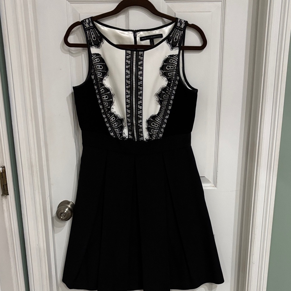 White House Black Market Black and White Lace Accent Mini Dress